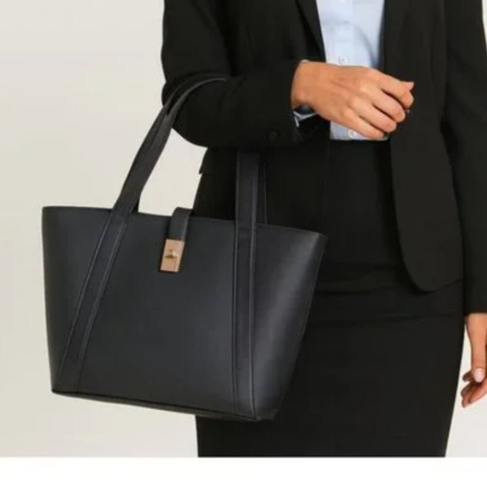 NWOT Anne Klein Tote Handbag Purse Faux Leather Black Career 16x11x6